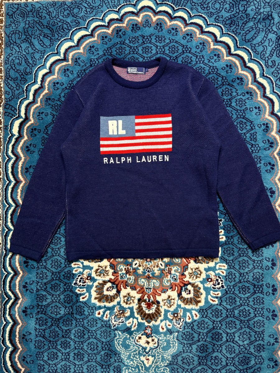 Polo by Ralph Lauren Navy Blue Flag Crewneck Sweater - S