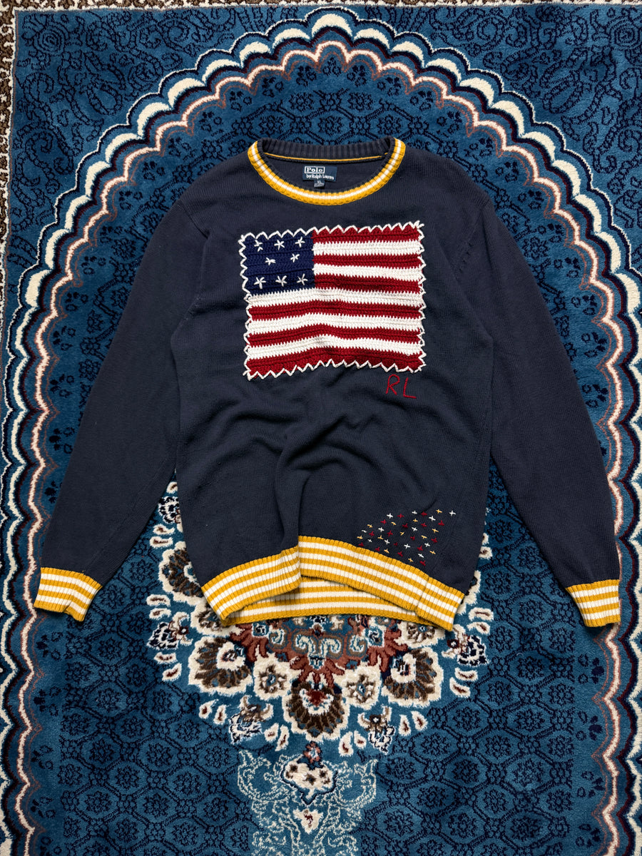 Polo by Ralph Lauren Grey Flag Japanese Embroidered Crewneck Sweater - XL