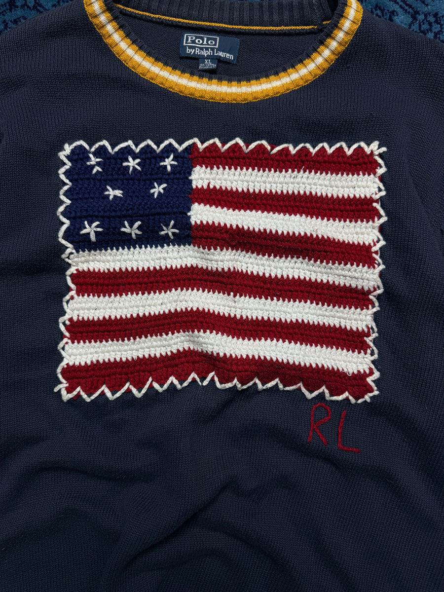 Polo by Ralph Lauren Grey Flag Japanese Embroidered Crewneck Sweater - XL