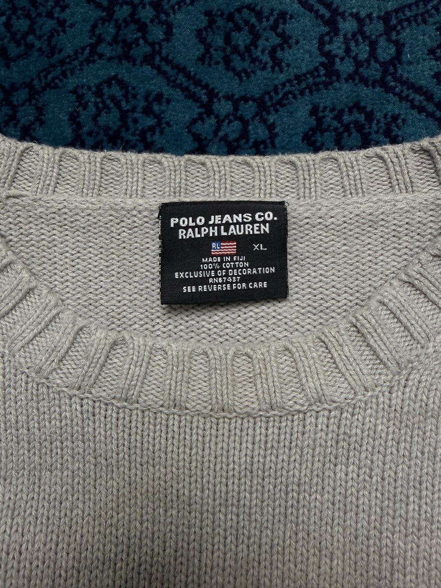 Polo Jeans Co. Light Grey Big Logo Crewneck Sweater - XL
