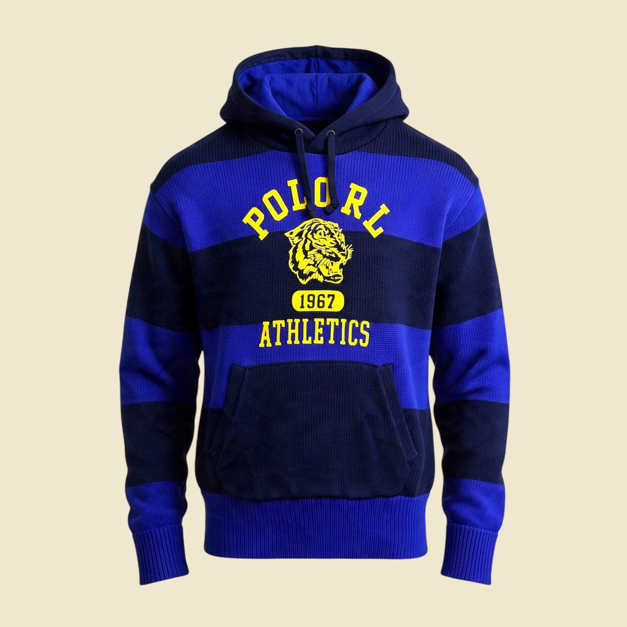 Polo Ralph Lauren Stripe Blue Hooded 1967 Athletics Knit Sweater - M