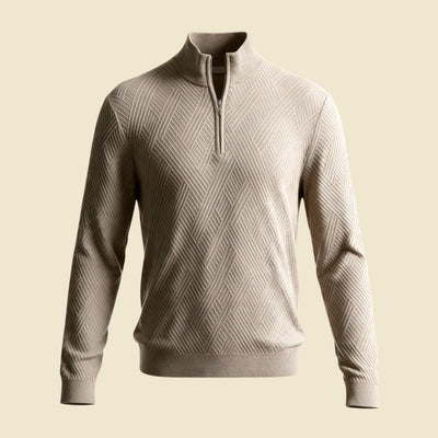 Reiss Beige Textured Quarter Zip Sweater - M