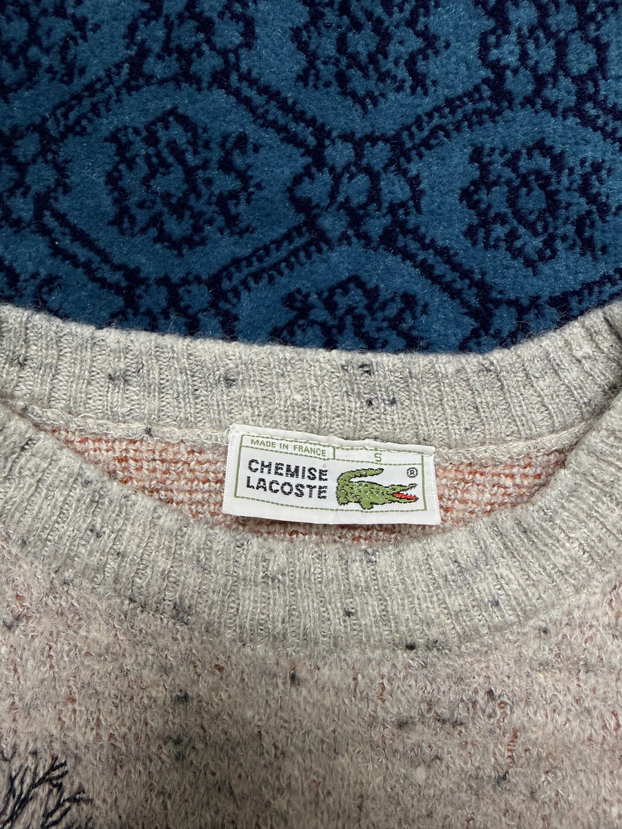 Lacoste Light Grey Patterned Wool Crewneck Sweater - S