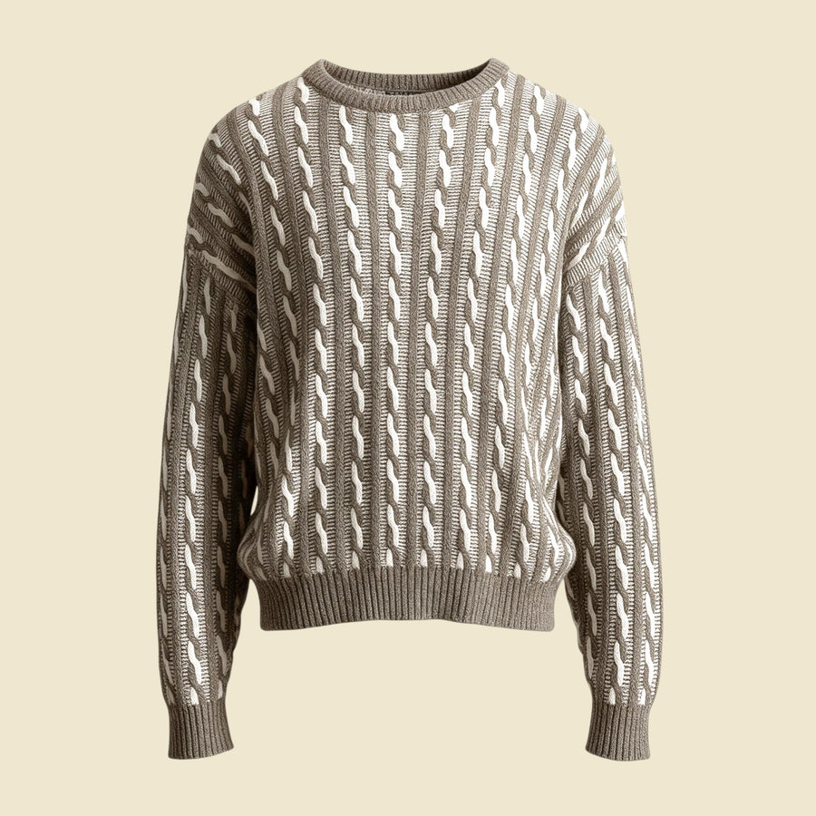 Northern Isle Beige Textured Knit Crewneck Sweater - L
