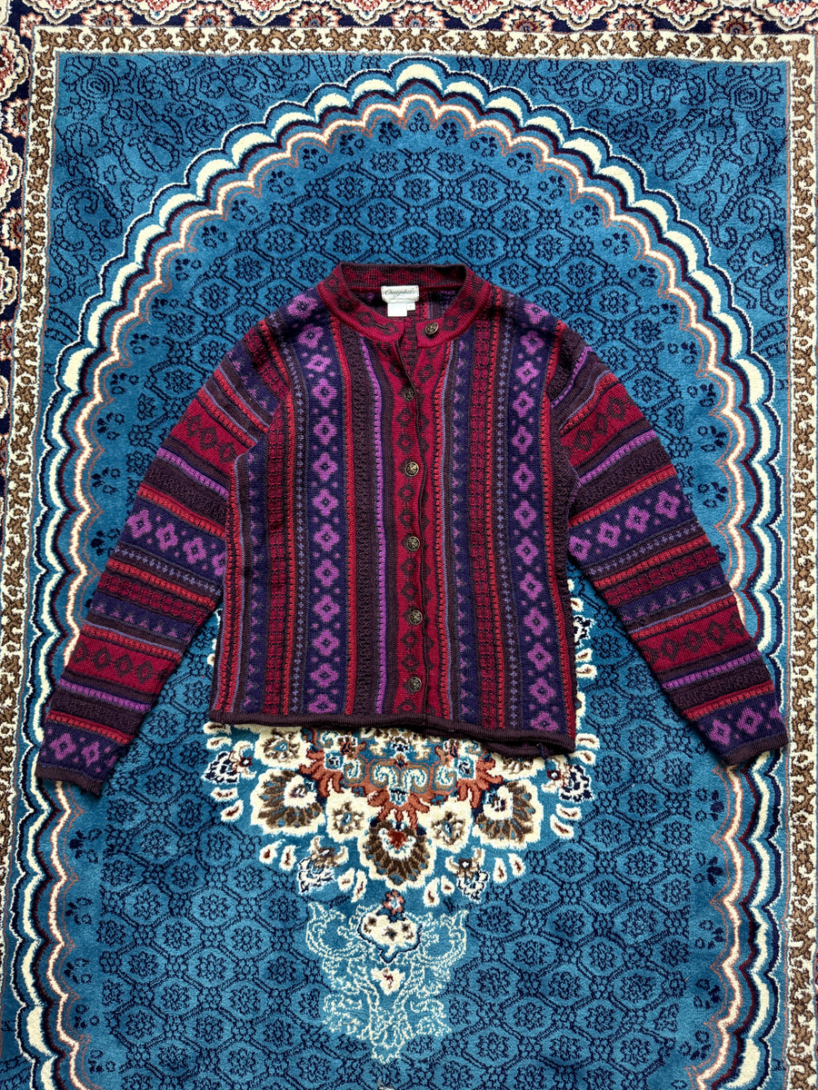 Cherry Lewis Maroon Multicolour Wool Cardigan - S