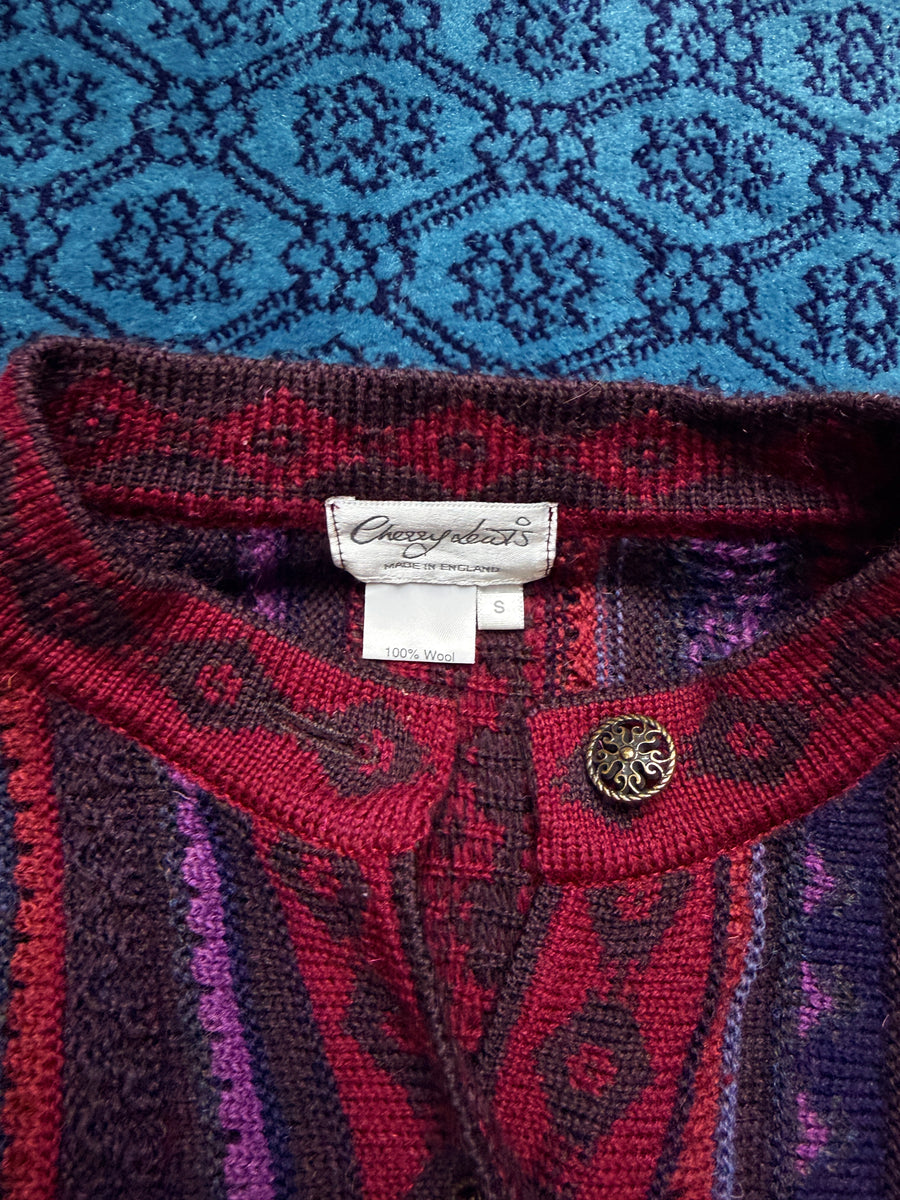 Cherry Lewis Maroon Multicolour Wool Cardigan - S