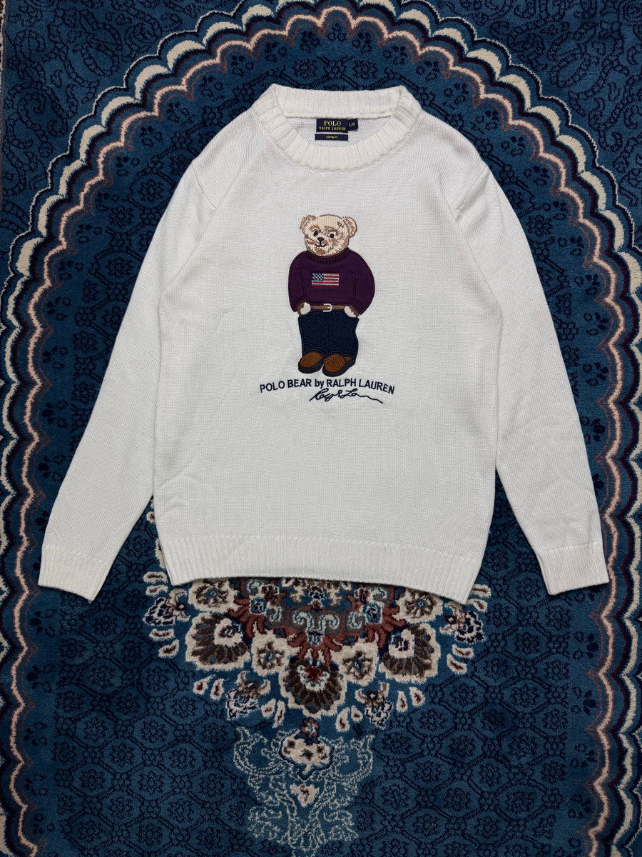 Polo Ralph Lauren White Bear Custom Fit Crewneck Sweater - L
