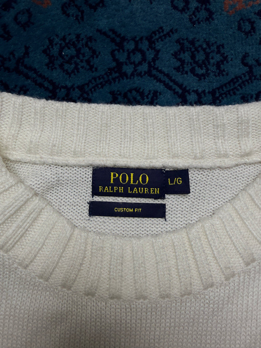 Polo Ralph Lauren White Bear Custom Fit Crewneck Sweater - L