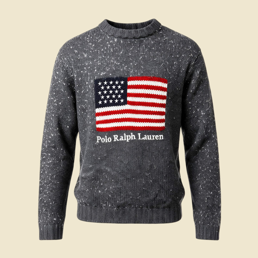 Polo Sports Grey Flag Pure Wool Crewneck Sweater - M
