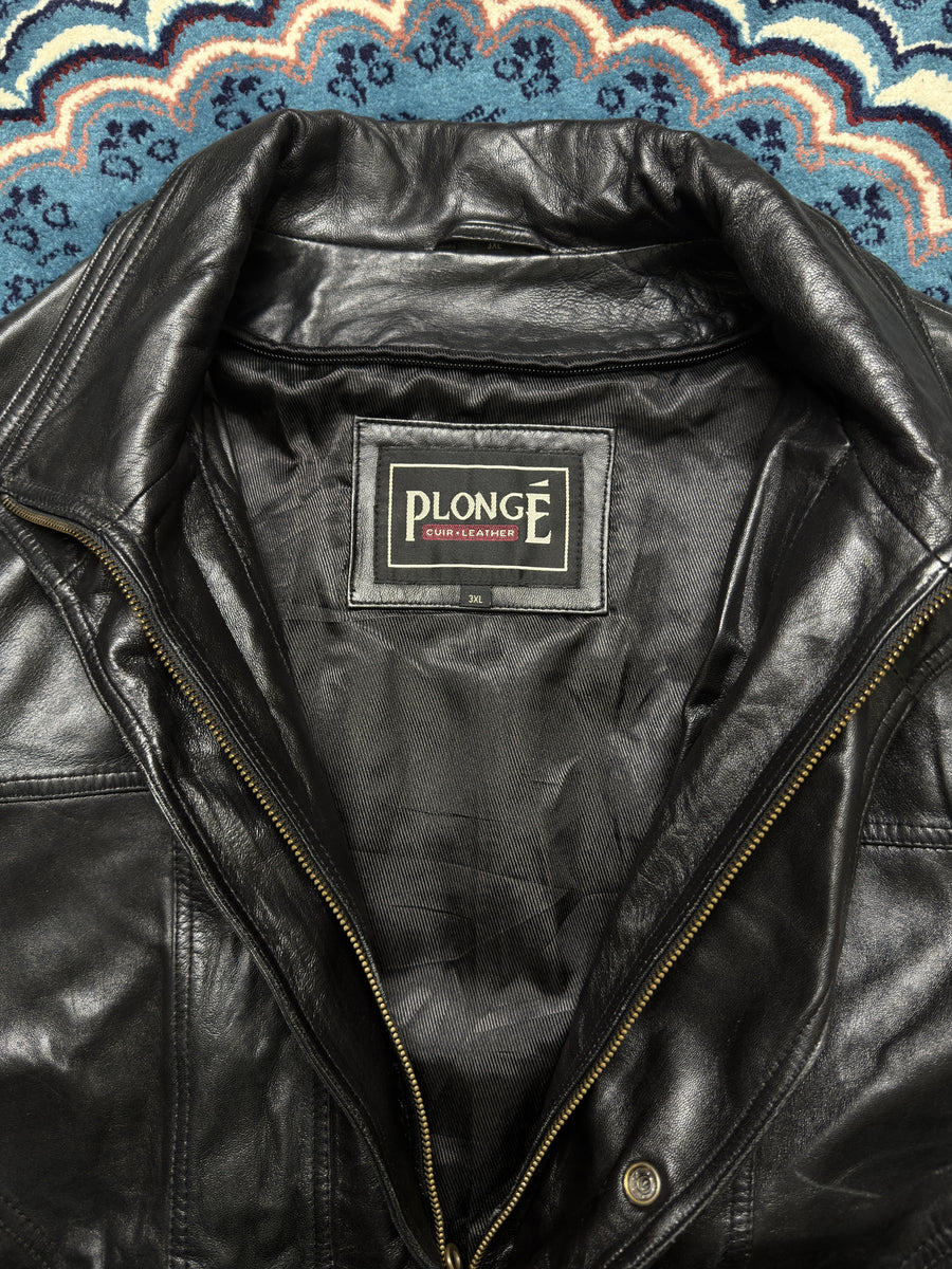 Plongé Black Vintage Leather Jacket - 3XL