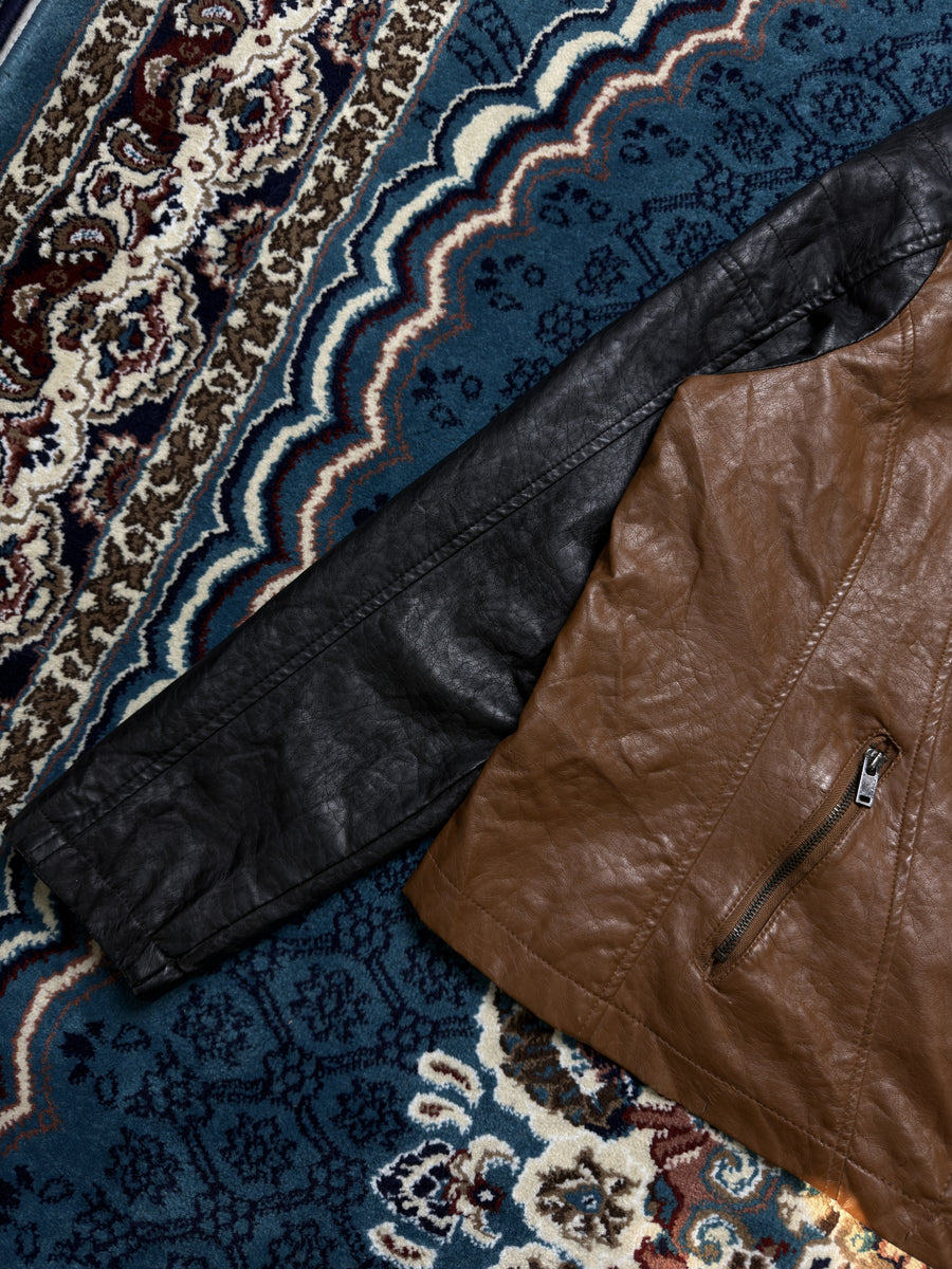Dollhouse Brown & Black Faux Leather Biker Jacket - S/M