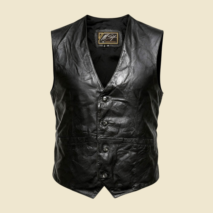 M. Serafino Black Leather Vest - 1XT