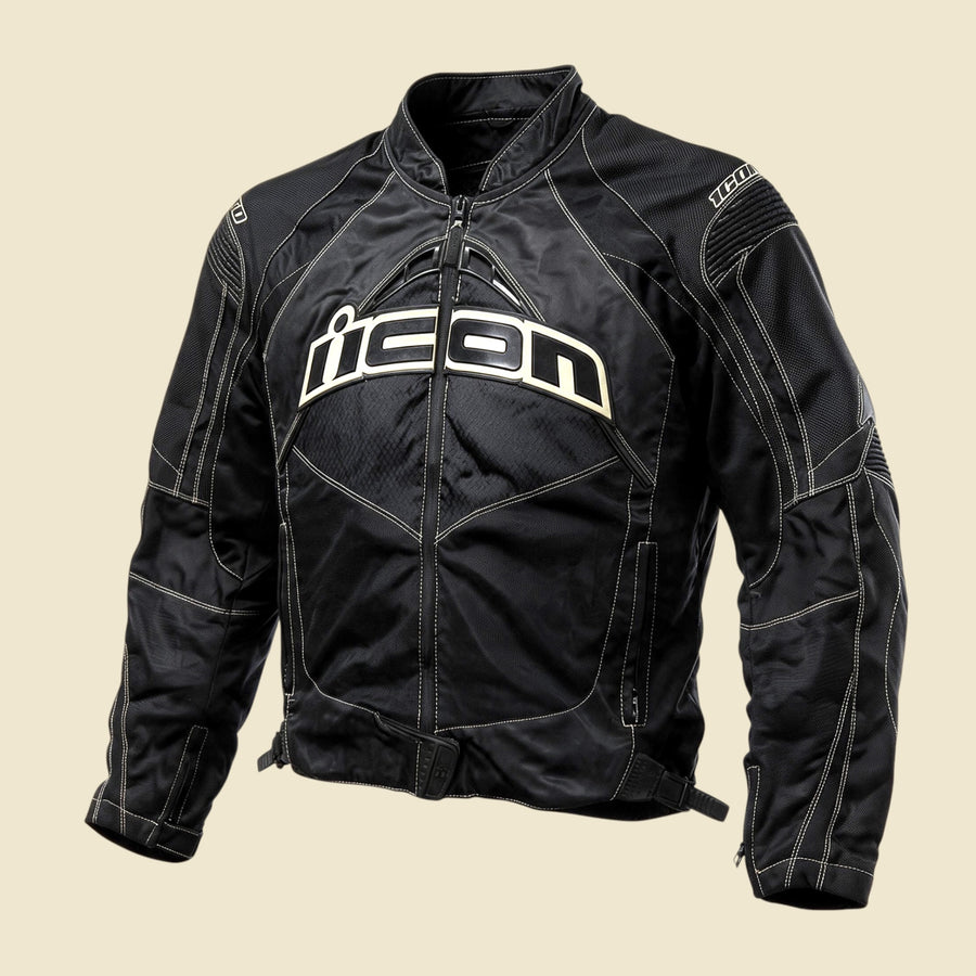 Icon Contra Black Biker Jacket - L