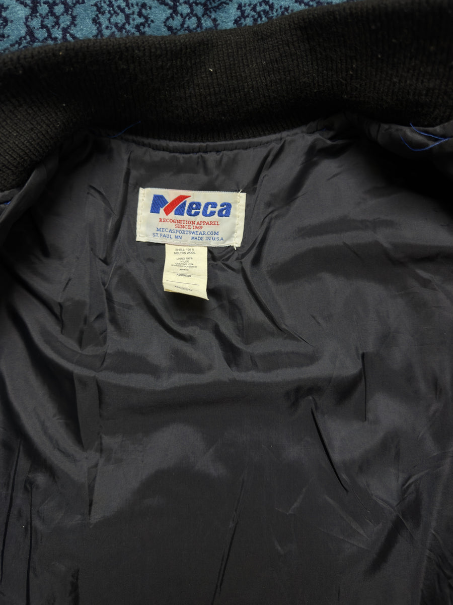 Meca Sportswear Black & Blue Leather Varsity Jacket Distressed - M
