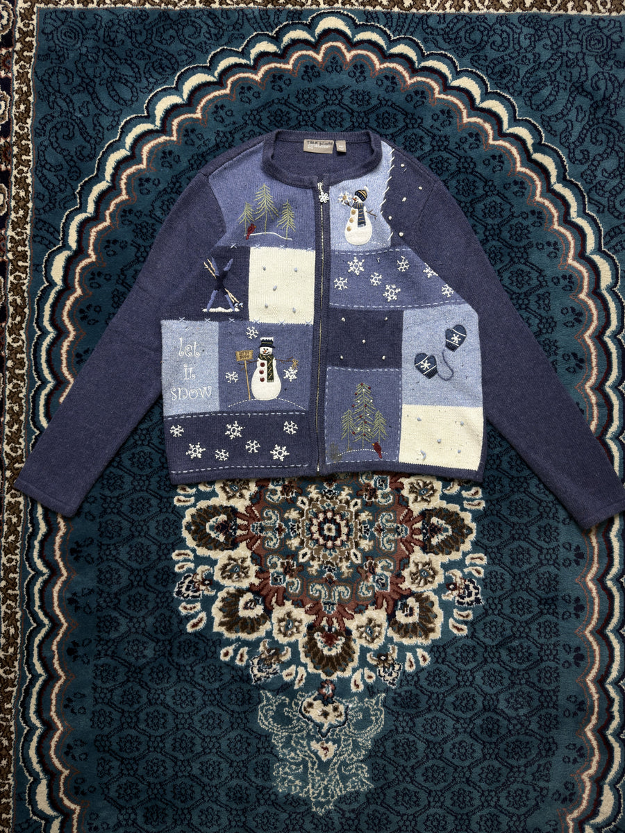 Croft & Barrow Blue Snowman Zipper Petite - M