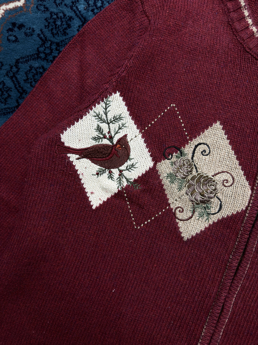 Croft & Barrow Maroon Patterned Zipper Petite - L