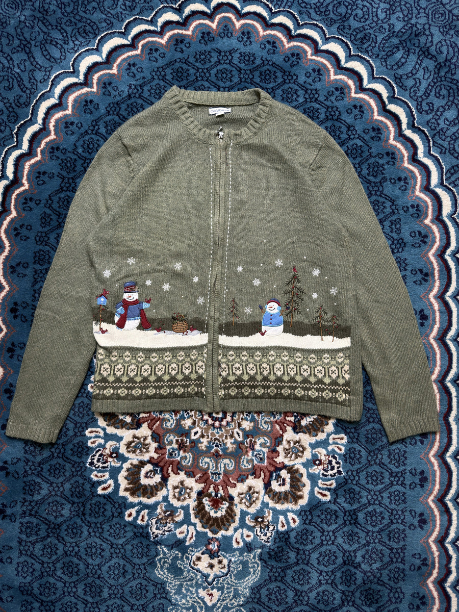 Croft & Barrow Green Snowman Zipper - M