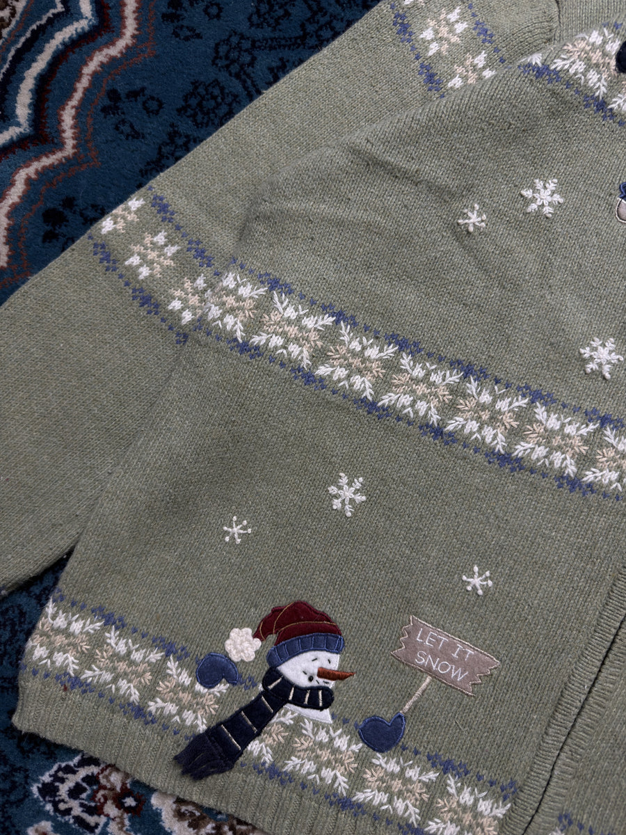 Croft & Barrow Light Green Snowman Zipper - L