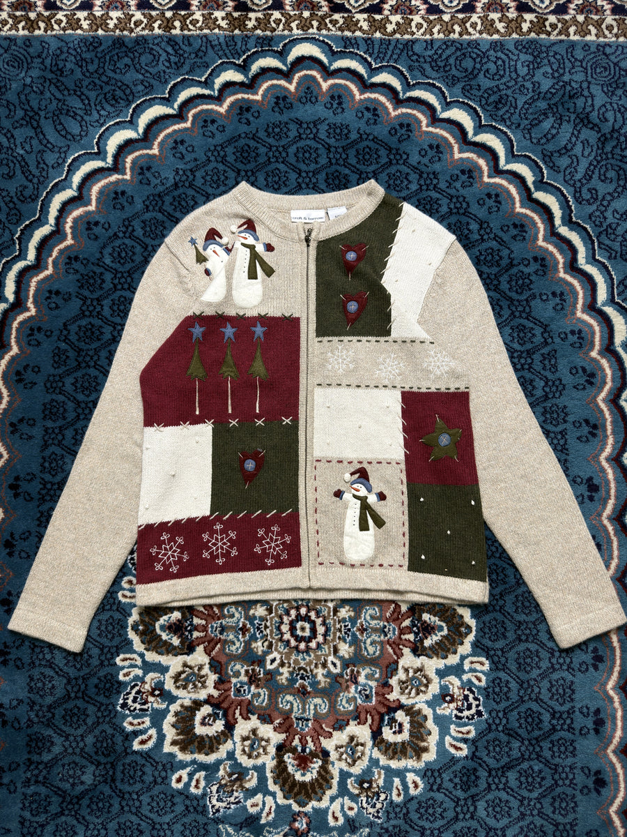 Croft & Barrow Beige Snowman Zipper - S