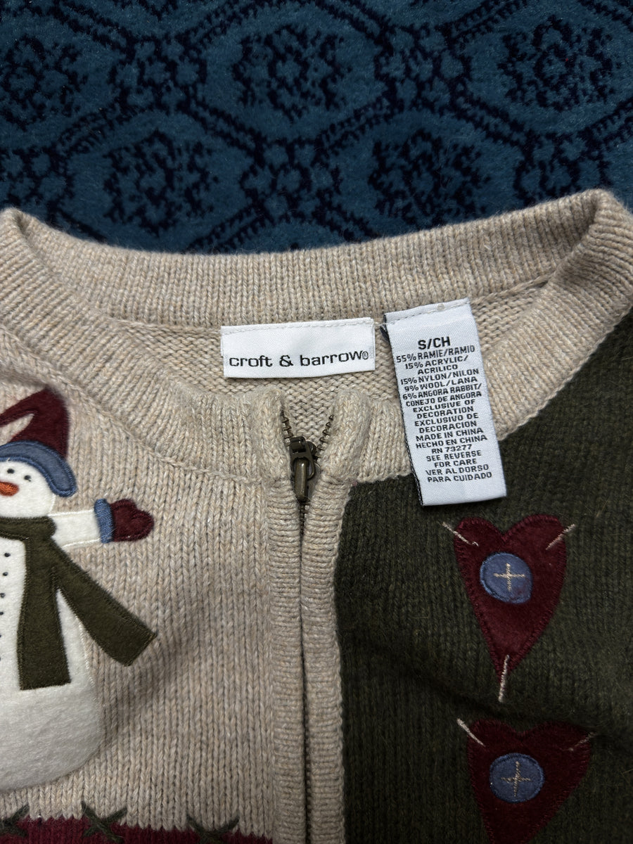 Croft & Barrow Beige Snowman Zipper - S