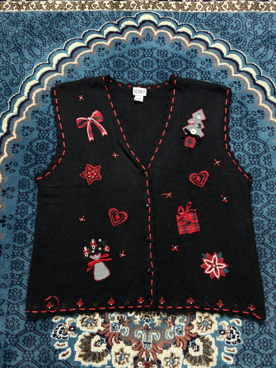 Koret Black & Red Christmas Sleeveless Cardigan - L/XL