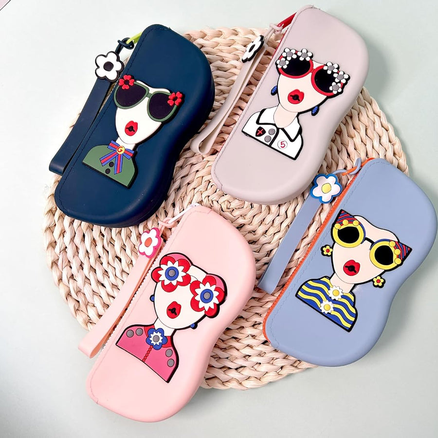 cute silicone sunglasses case featuring a pop-art character