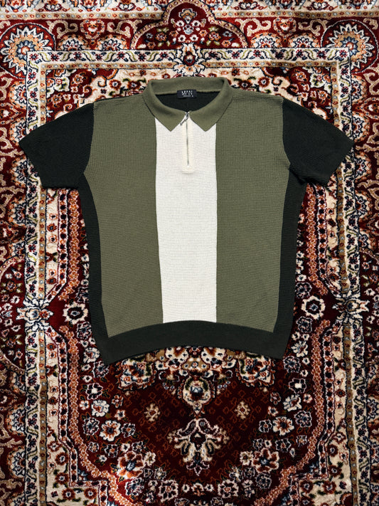 boohooMan Green & White Zipped Polo Shirt - S