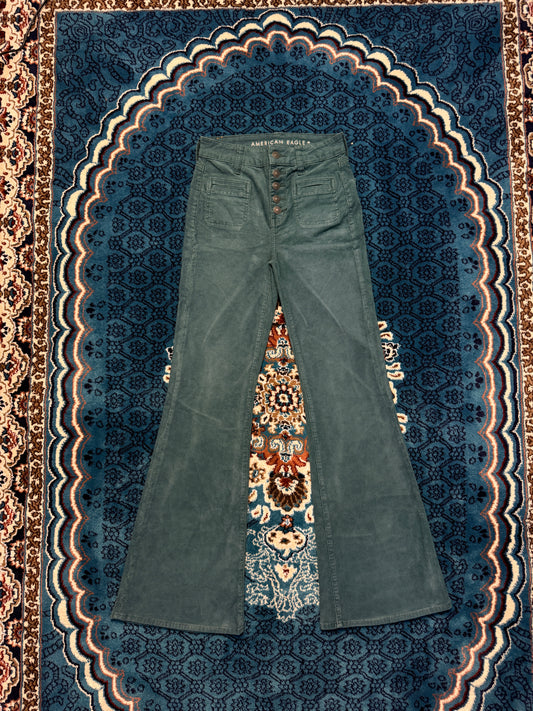 American Eagle Green Flared Corduroy Super Hi Rise Stetch Jeans - 24