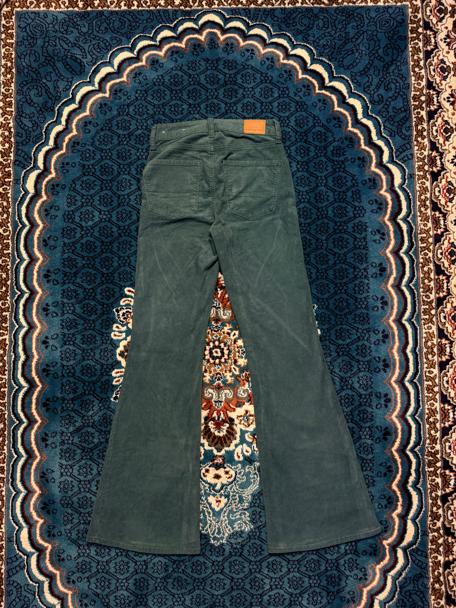 American Eagle Green Flared Corduroy Super Hi Rise Stetch Jeans - 24