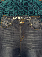 Song Blue Lace Up Back Fit N Flared Jeans - 11