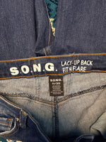 Song Blue Lace Up Back Fit N Flared Jeans - 11