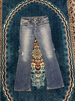 American Eagle Blue Long Stretch Flared Jeans Distressed - 6