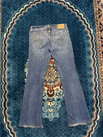 American Eagle Blue Long Stretch Flared Jeans Distressed - 6