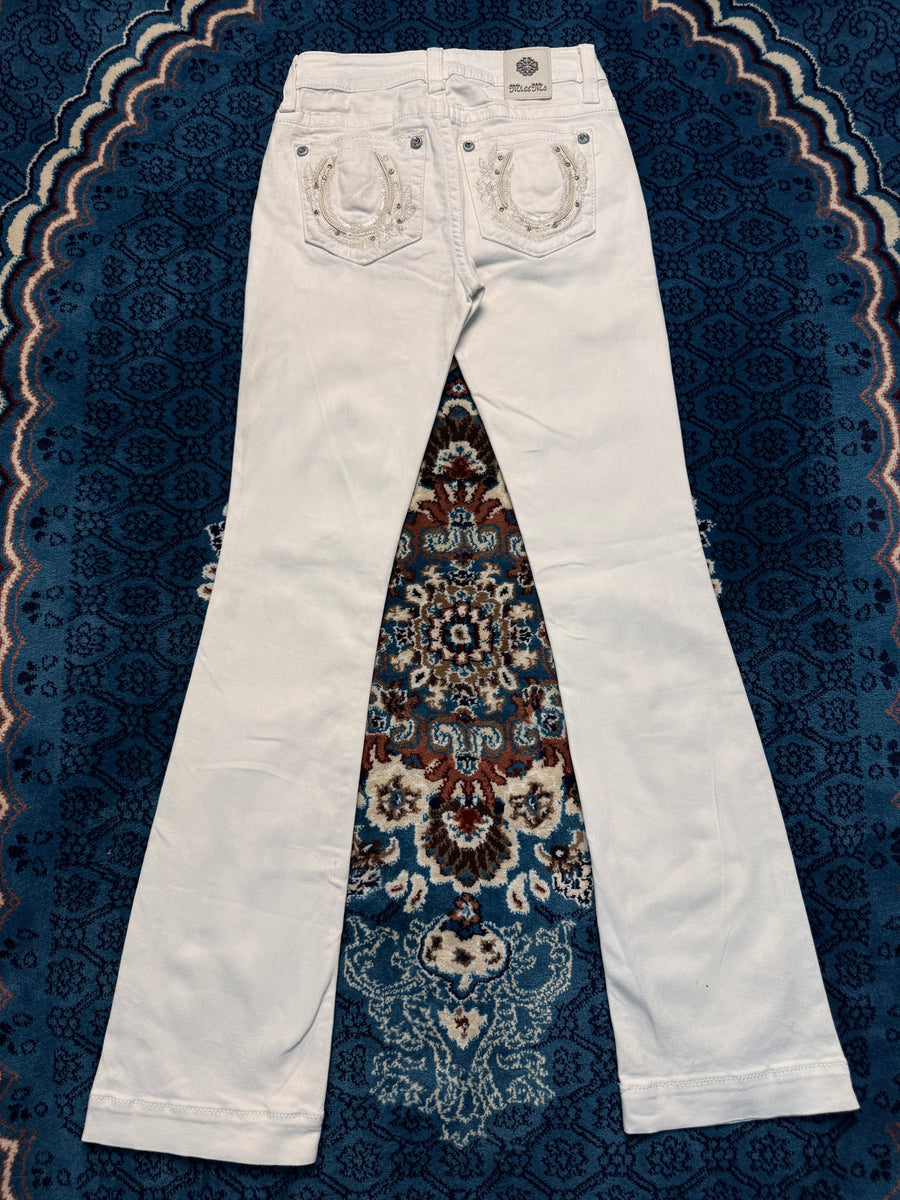 Miss Me White Mid Rise Bootcut Jeans - 25