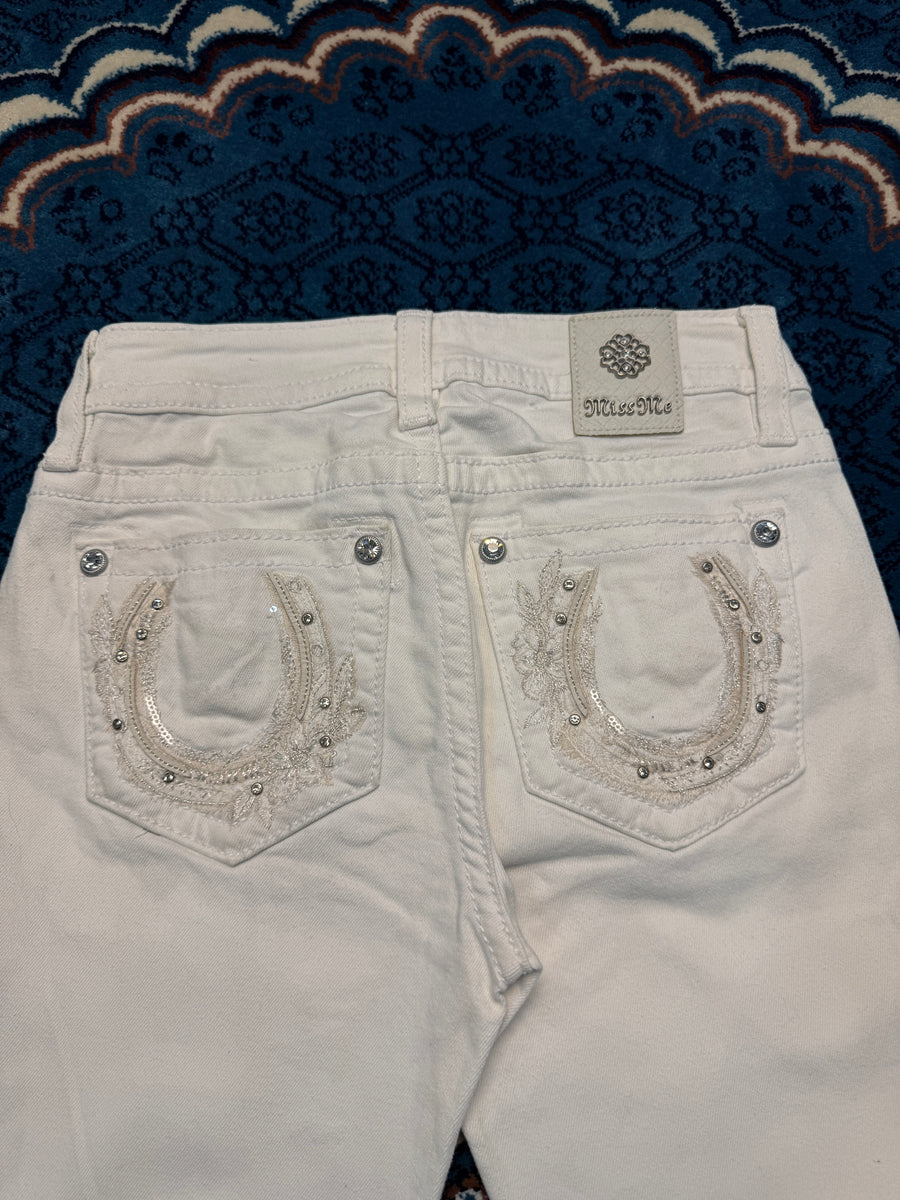 Miss Me White Mid Rise Bootcut Jeans - 25