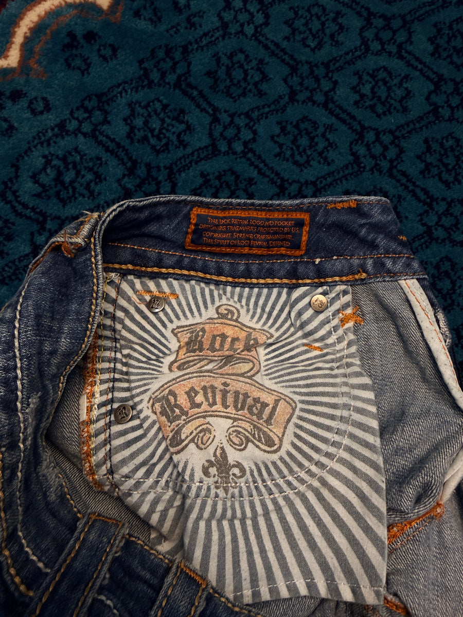 Rock Revival Blue Bootcut Jeans Distressed - 30