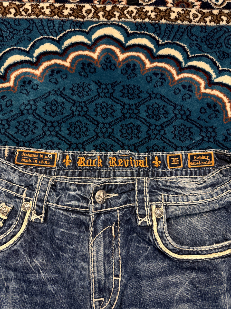 Rock Revival Blue Relaxed Straight Fit Jeans - 36