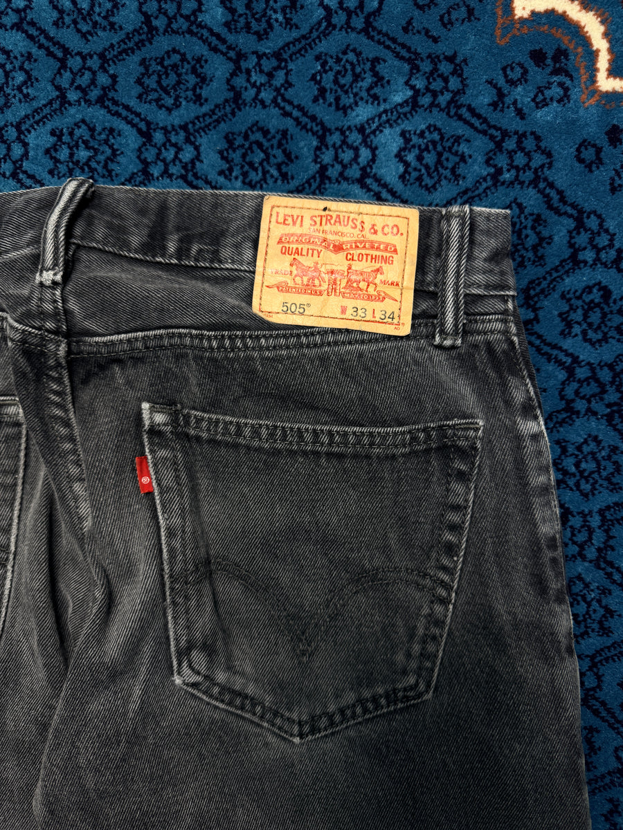 Levi's Black 505 Straight Fit Jeans Distressed - 33