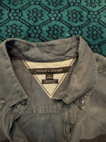 Tommy Hilfiger Short Sleeve Stripe Blue Custom Fit Shirt Faded - M