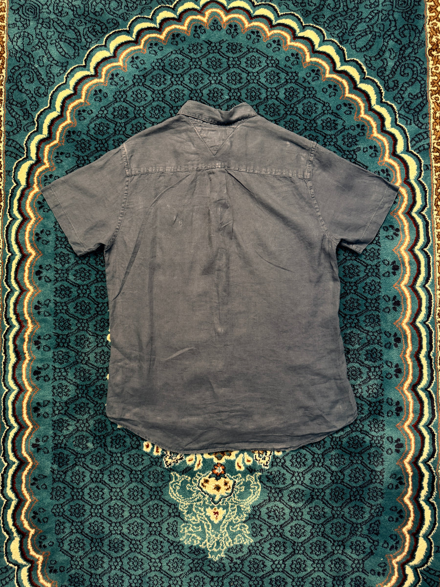 Tommy Hilfiger Short Sleeve Stripe Blue Custom Fit Shirt Faded - M