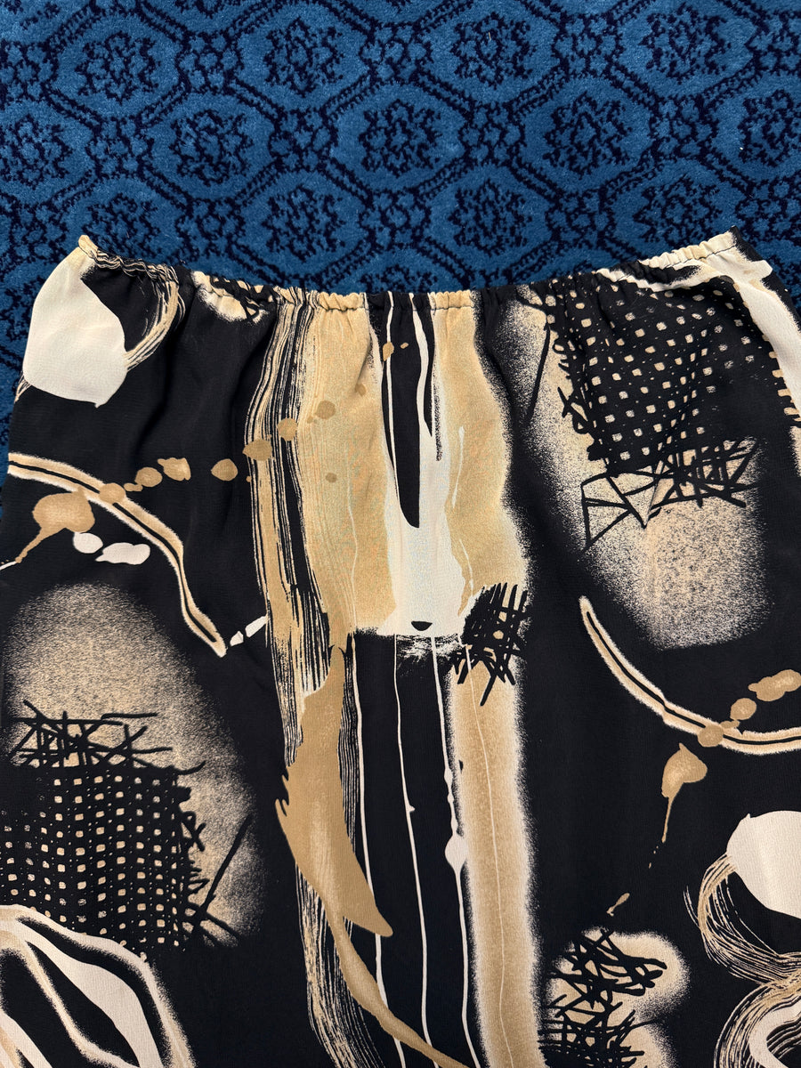 Vintage Brown Printed Tiered Net Midi Skirt - M