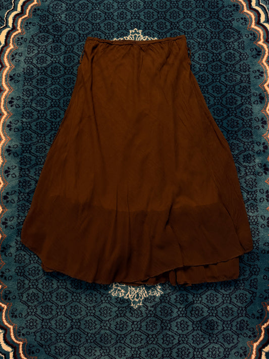 Vintage Brown Tiered Net Midi Skirt - M