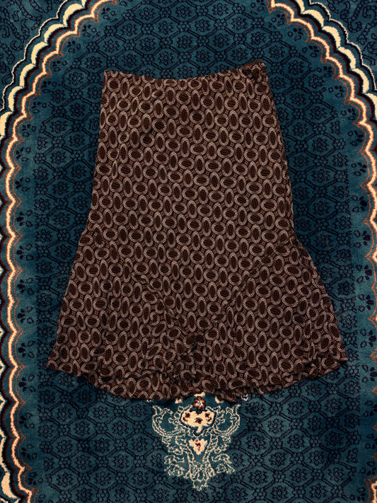 Vintage Brown Net Paisley Midi Skirt - M