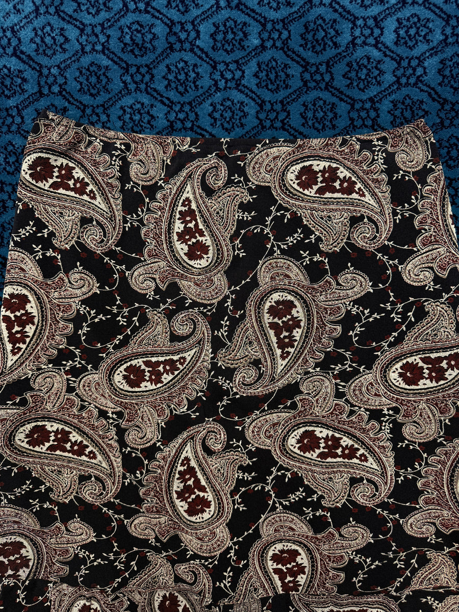 Vintage Black & Brown Paisley Net Midi Skirt - M