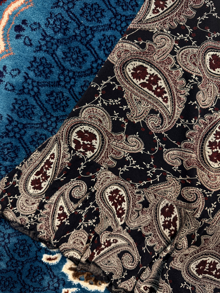 Vintage Black & Brown Paisley Net Midi Skirt - M