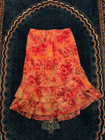 Vintage Pink Floral Printed Net Mid Skirt - L