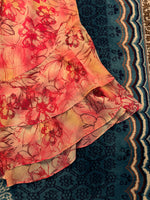 Vintage Pink Floral Printed Net Mid Skirt - L