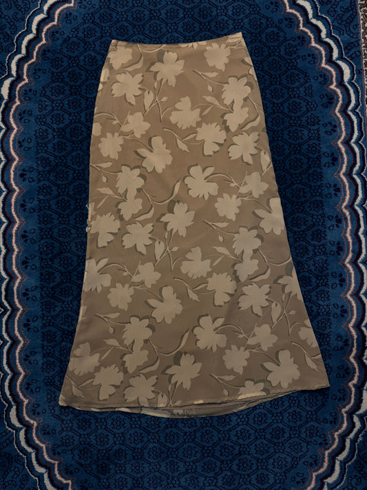 Veromoda Brownish Green Floral Printed Maxi Skirt - S