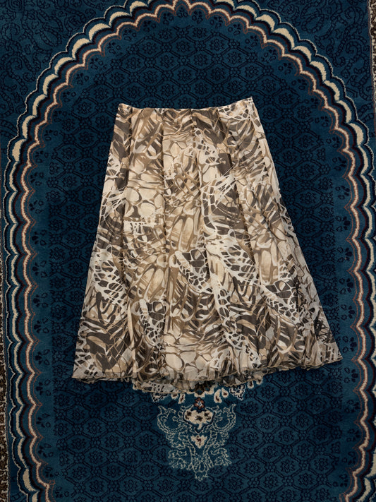 Kapalua Brown Floral Net Mid Skirt - M