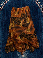 Vintage Brown Floral Cheetah Print Ruffle Midi Skirt - S